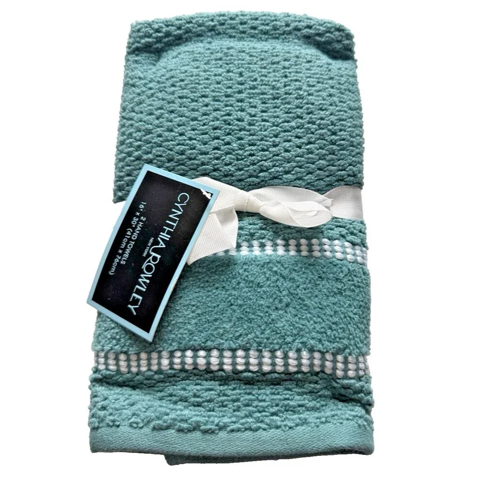 Cynthia Rowley Hand Towels Blue Green Cotton 16x30